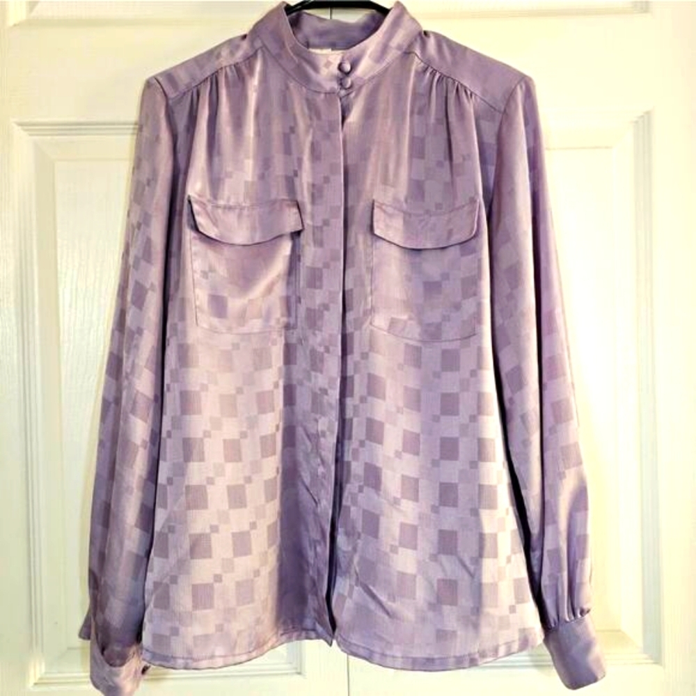 Vintage Alicia Lavender‎ Purple Button Blouse 12 Career Office Women's